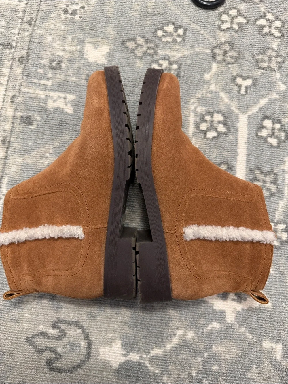 Vionic Chestnut Suede Ankle Booties with Shearling Trim